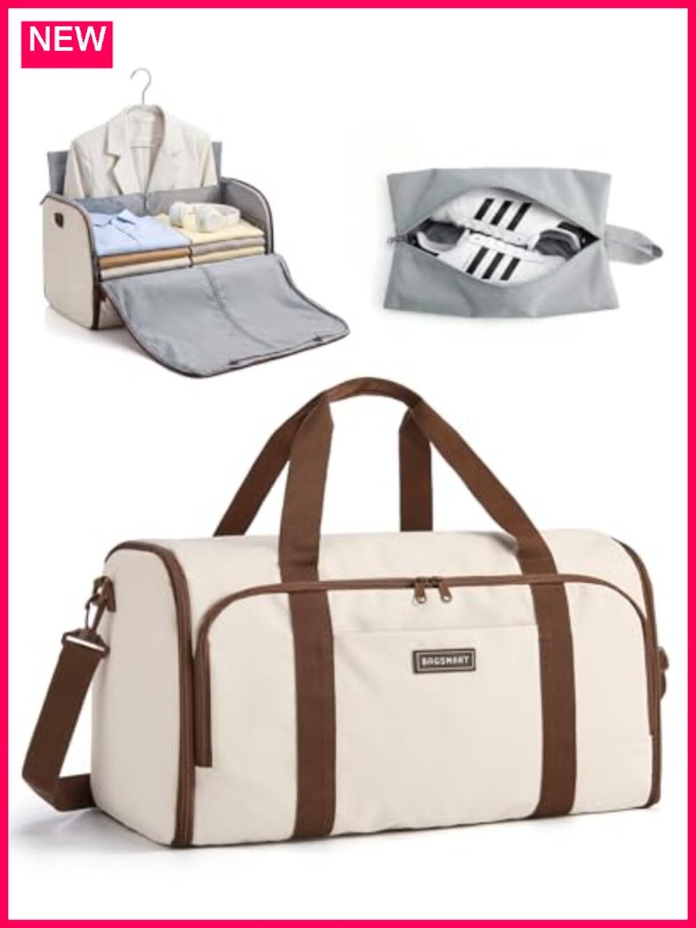 2-in-1 Convertible Garment Duffle Bag with Shoe Bag, 47L Carry-On Travel